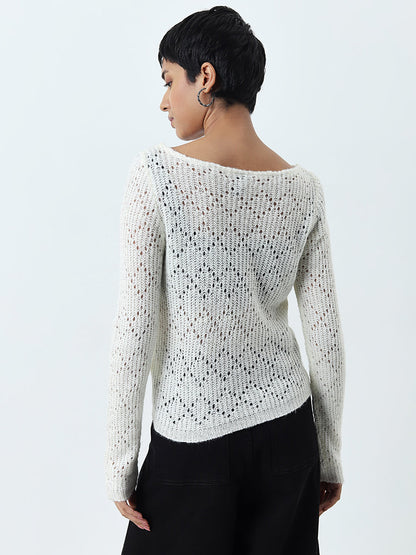 LOV White Knit-Textured Top