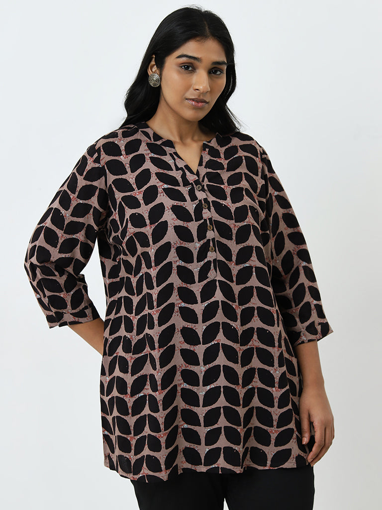 Diza Brown Leaf Pattern A-Line Kurti