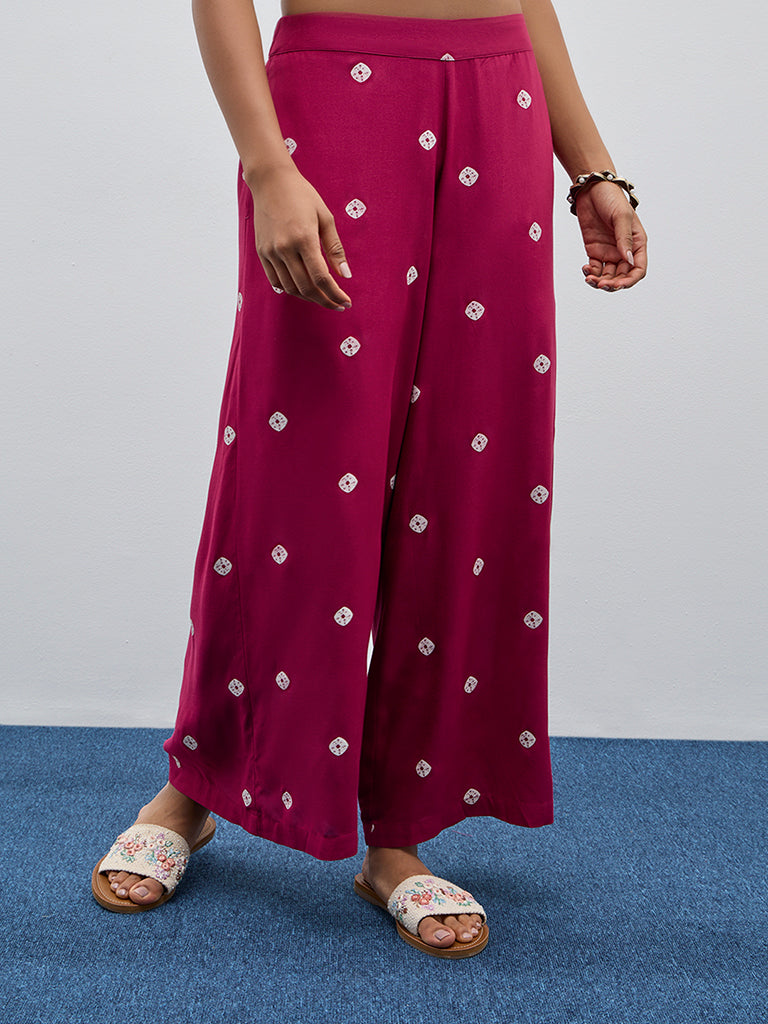 Utsa Magenta Bandhani Design High-Rise Palazzos