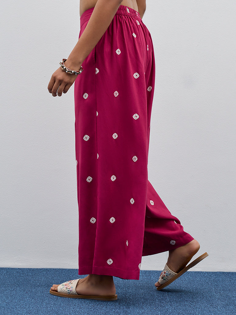 Utsa Magenta Bandhani Design High-Rise Palazzos