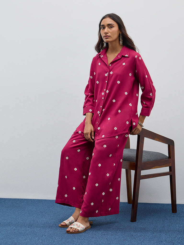 Utsa Magenta Bandhani Design High-Rise Palazzos