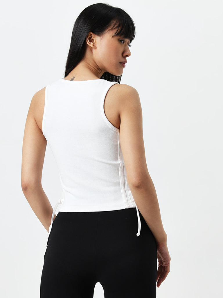 Studiofit White Cut-Out Detailed Cotton Top