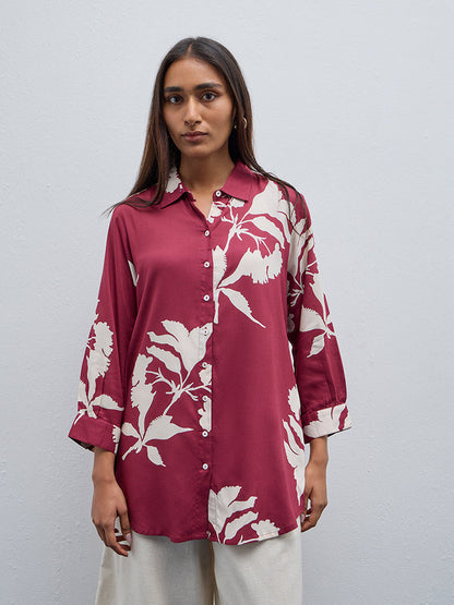 Utsa Maroon Floral Printed Straight Ethnic Tunic