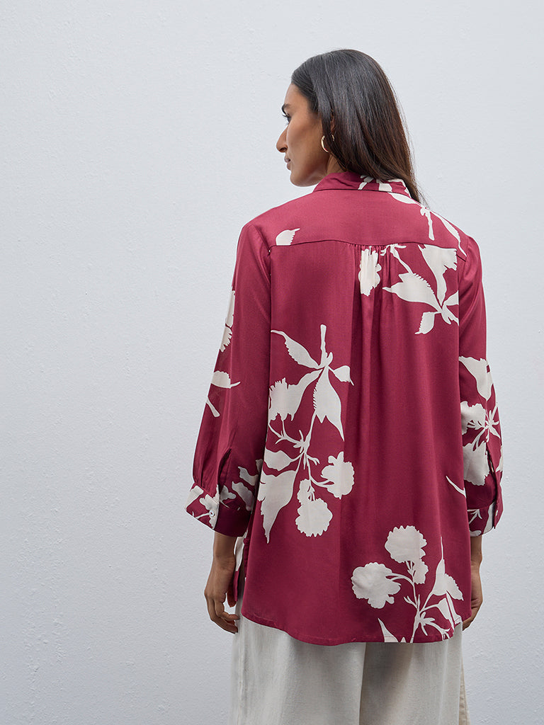 Utsa Maroon Floral Printed Straight Ethnic Tunic