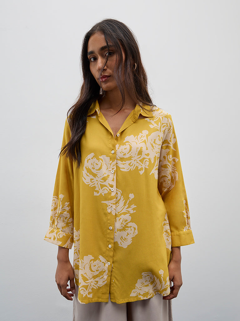 Utsa Yellow Floral Printed Straight Tunic