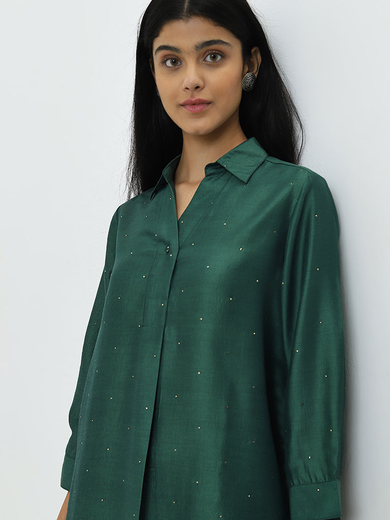 Utsa Dark Green Badla Printed Tunic