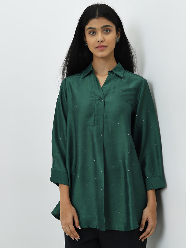 Utsa Dark Green Badla Printed Tunic