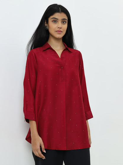 Utsa Maroon Badla Printed Tunic