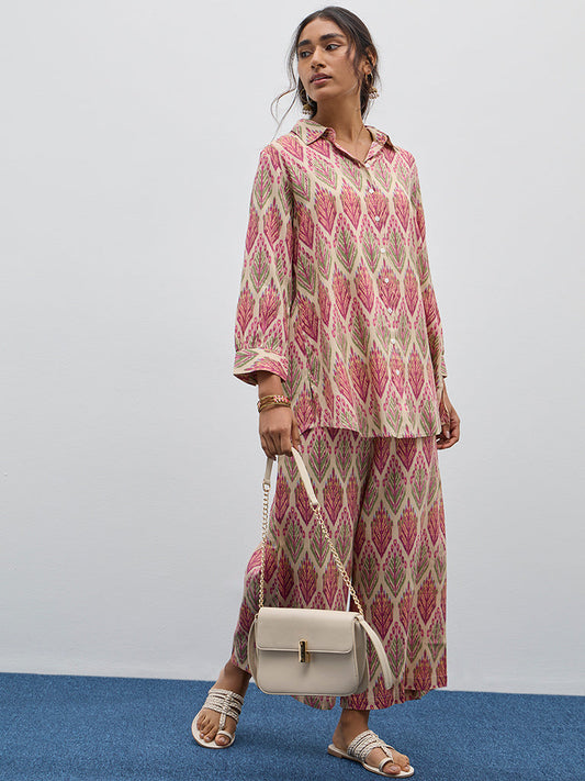 Utsa Beige Ikat Patterned Straight Tunic