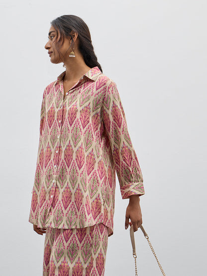 Utsa Beige Ikat Patterned Straight Tunic