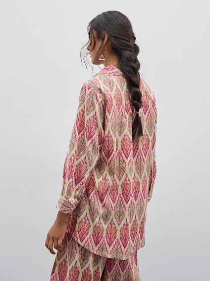 Utsa Beige Ikat Patterned Straight Tunic