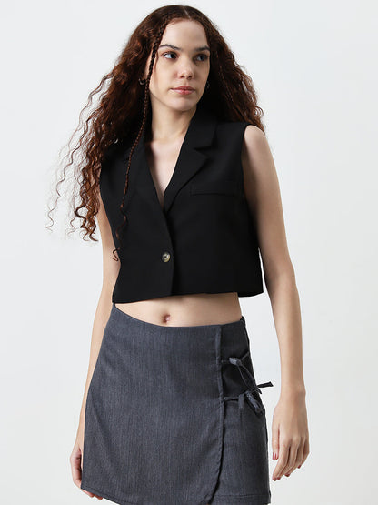 Nuon Black Waistcoat-Style Top