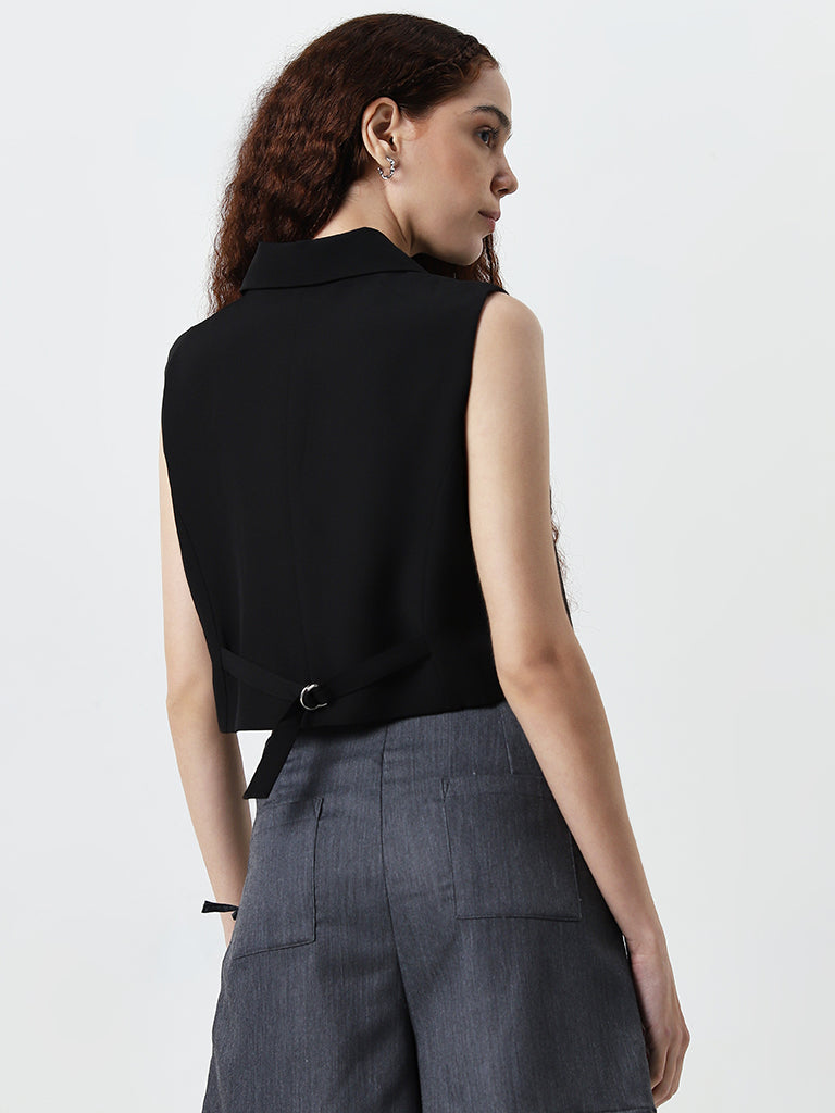 Nuon Black Waistcoat-Style Top