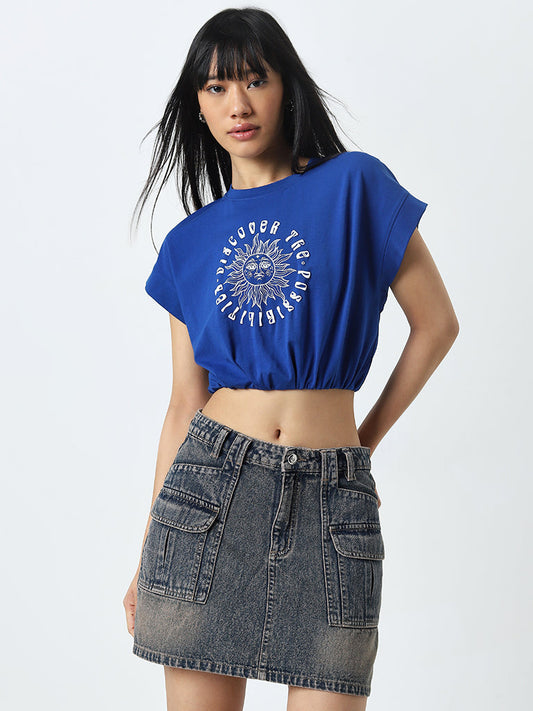 Nuon Blue Sun Printed Cotton Blend Top