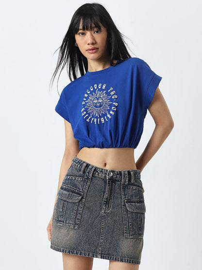 Nuon Blue Sun Printed Cotton Blend Top