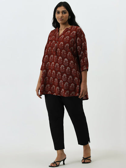 Diza Maroon Floral Printed A-Line Kurti