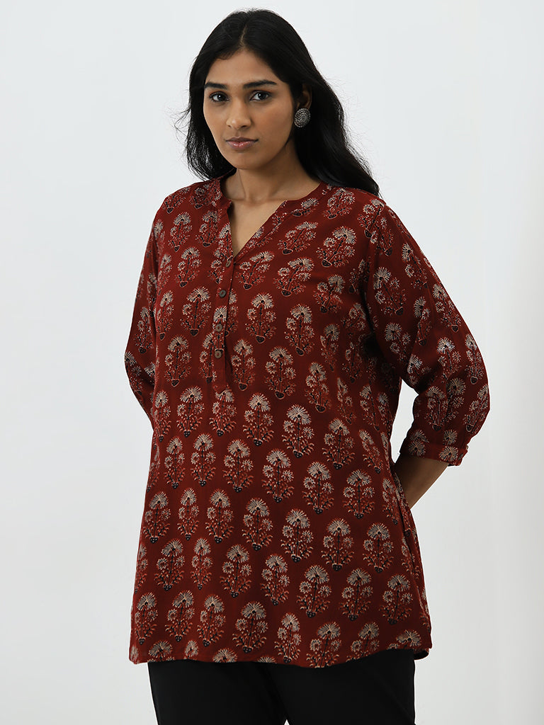 Diza Maroon Floral Printed A-Line Kurti