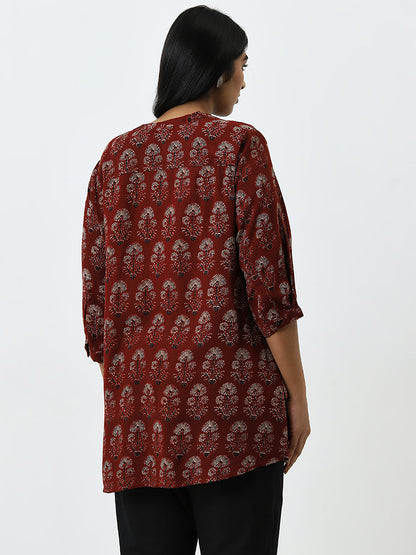 Diza Maroon Floral Printed A-Line Kurti