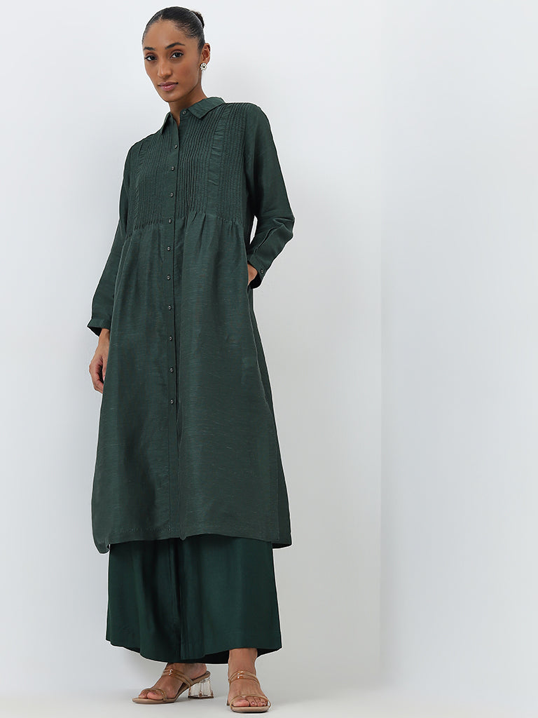 Zuba Dark Green High-Rise Palazzos