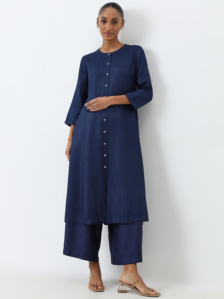 Zuba Blue Solid High-Rise Palazzos