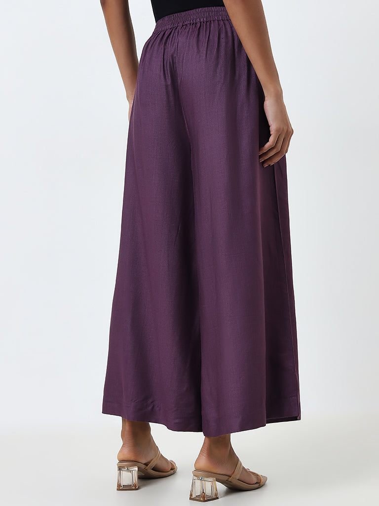 Zuba Purple Solid High-Rise Palazzos