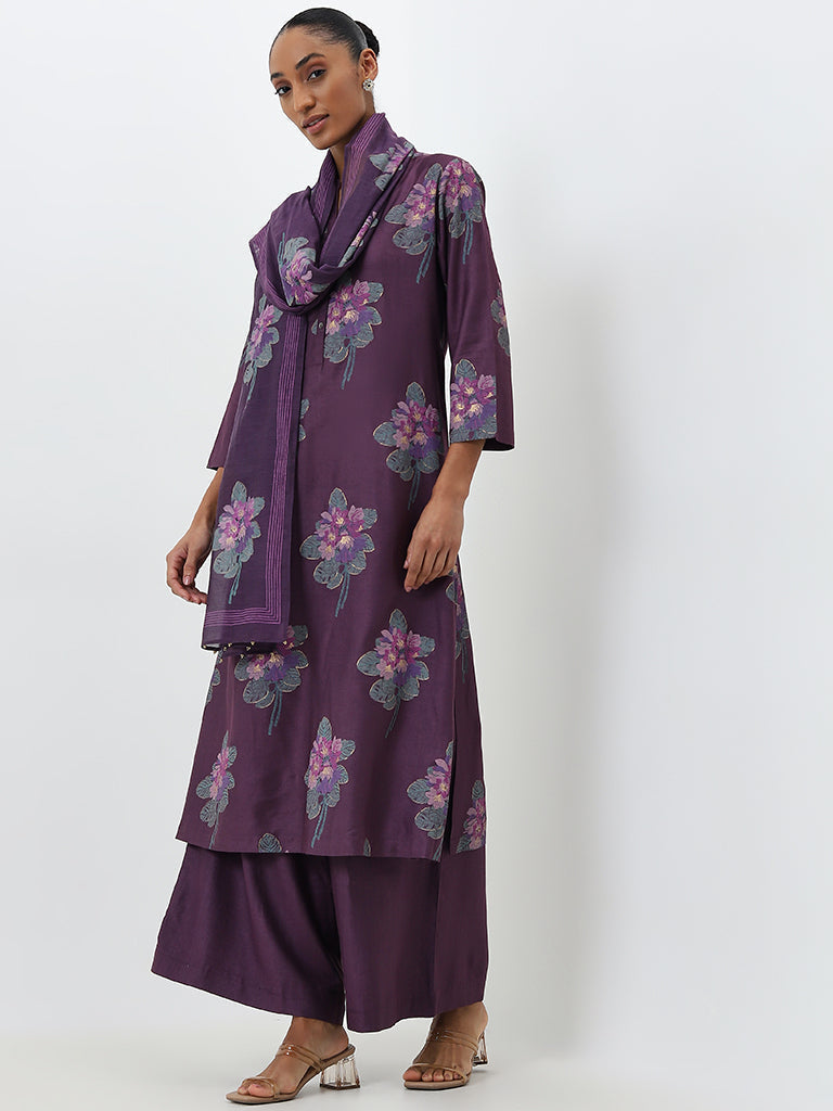 Zuba Purple Solid High-Rise Palazzos