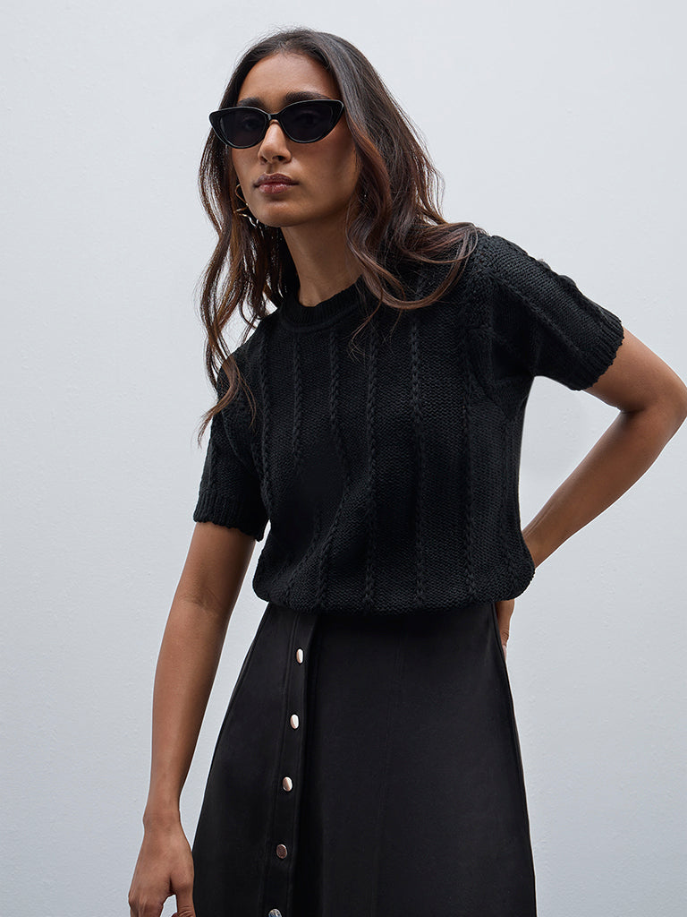 LOV Black Knitted Top