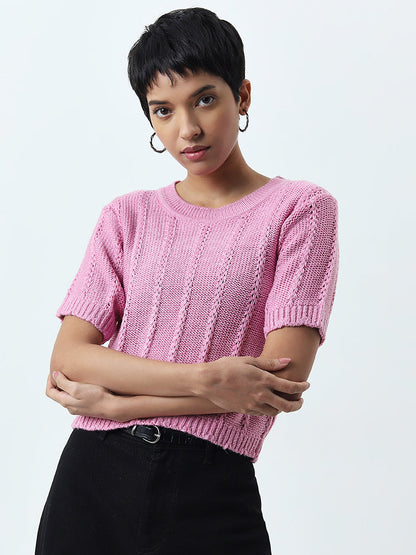 LOV Pink Knit-Textured Top