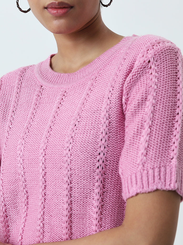 LOV Pink Knit-Textured Top