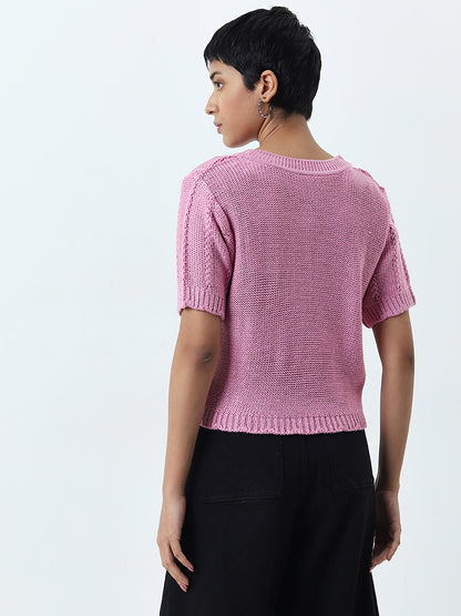 LOV Pink Knit-Textured Top