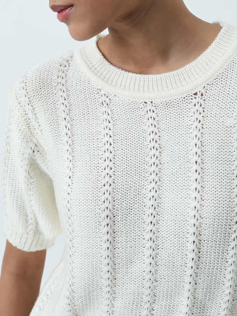 LOV Off-White Knit-Textured Top