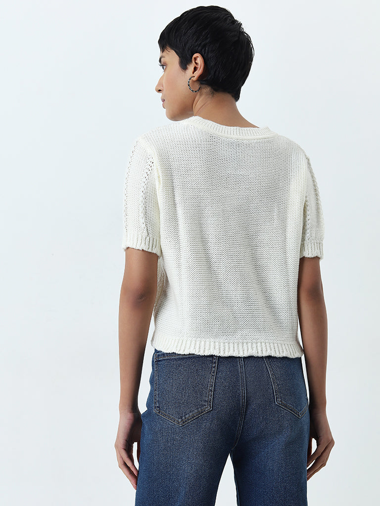 LOV Off-White Knit-Textured Top