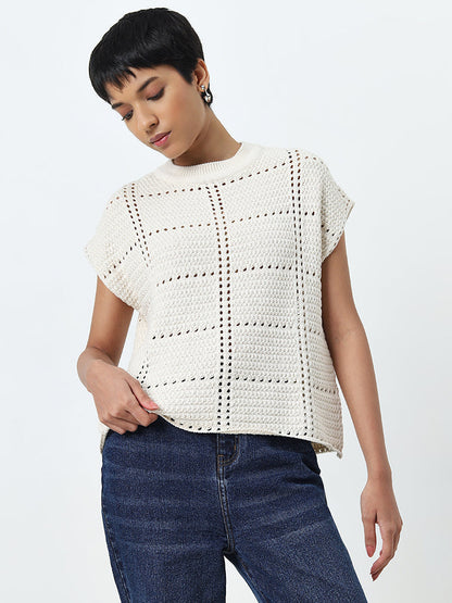 LOV Off-White Crochet Detailed Cotton Top