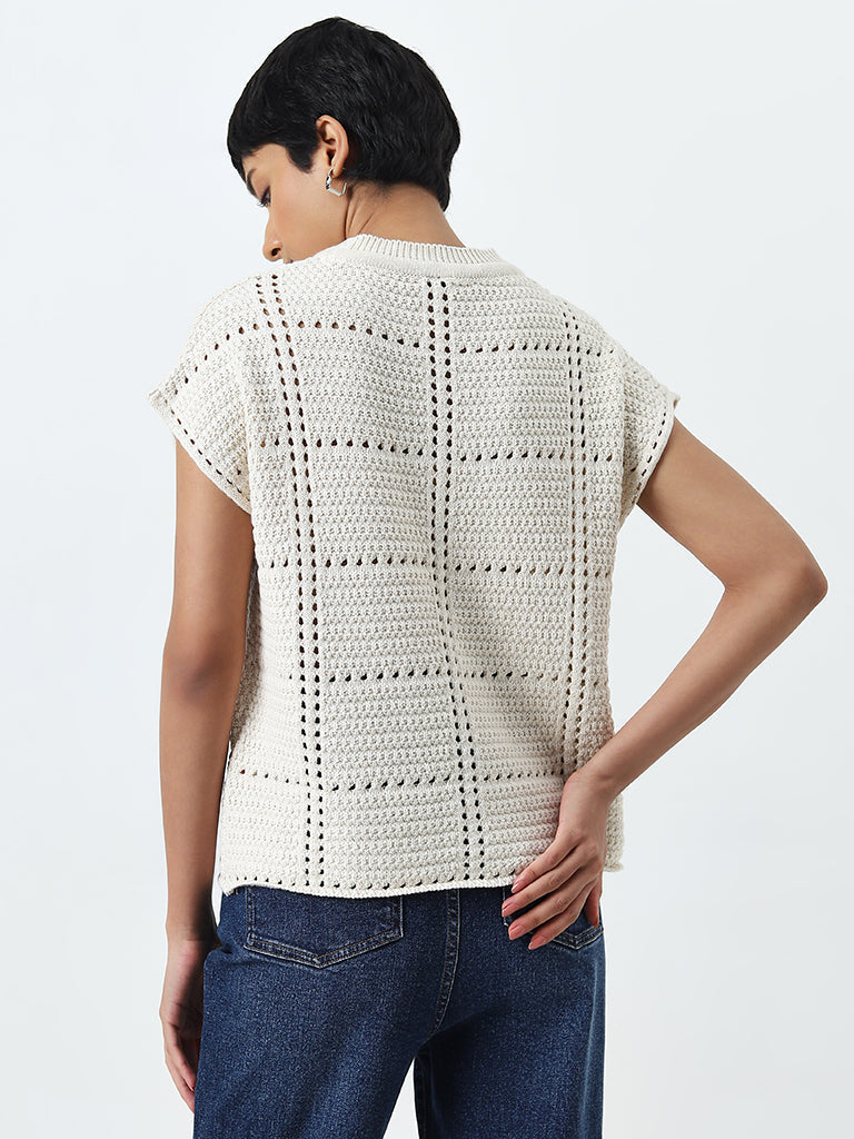 LOV Off-White Crochet Detailed Cotton Top