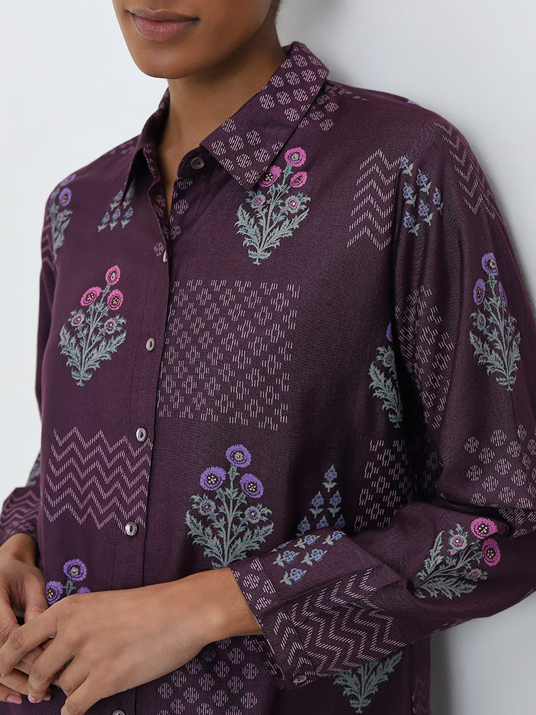 Zuba Dusty Purple Floral Motif Straight Tunic