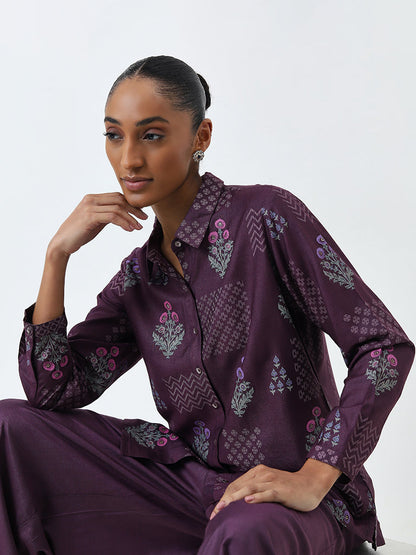 Zuba Dusty Purple Floral Motif Straight Tunic