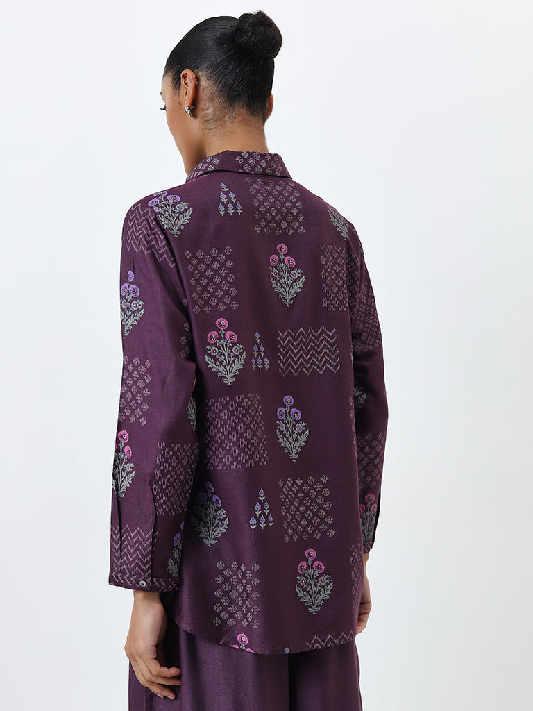 Zuba Dusty Purple Floral Motif Straight Tunic