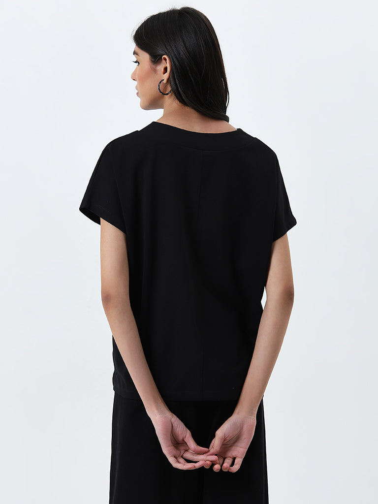 LOV Black Cotton Blend Blouse