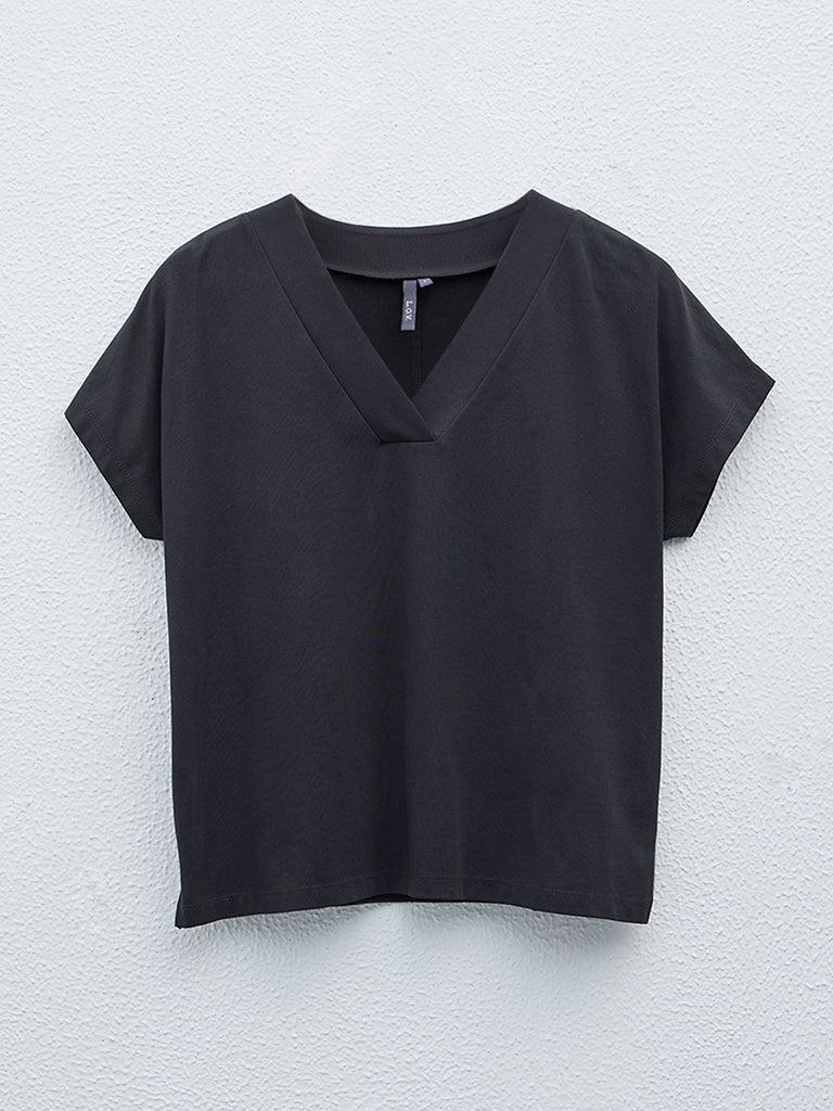 LOV Black Cotton Blend Blouse