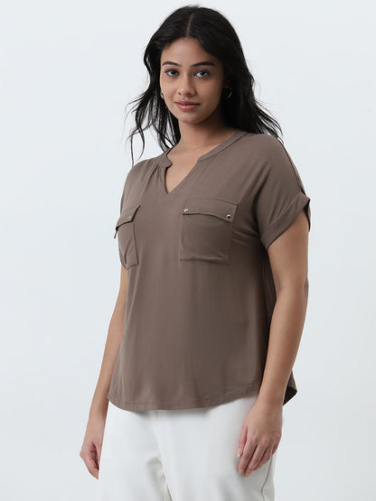 Gia Brown Dolman Sleeves Top