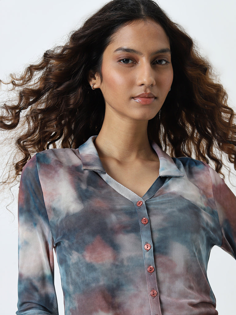 Nuon Multicolour Tie-Dye Mesh Top