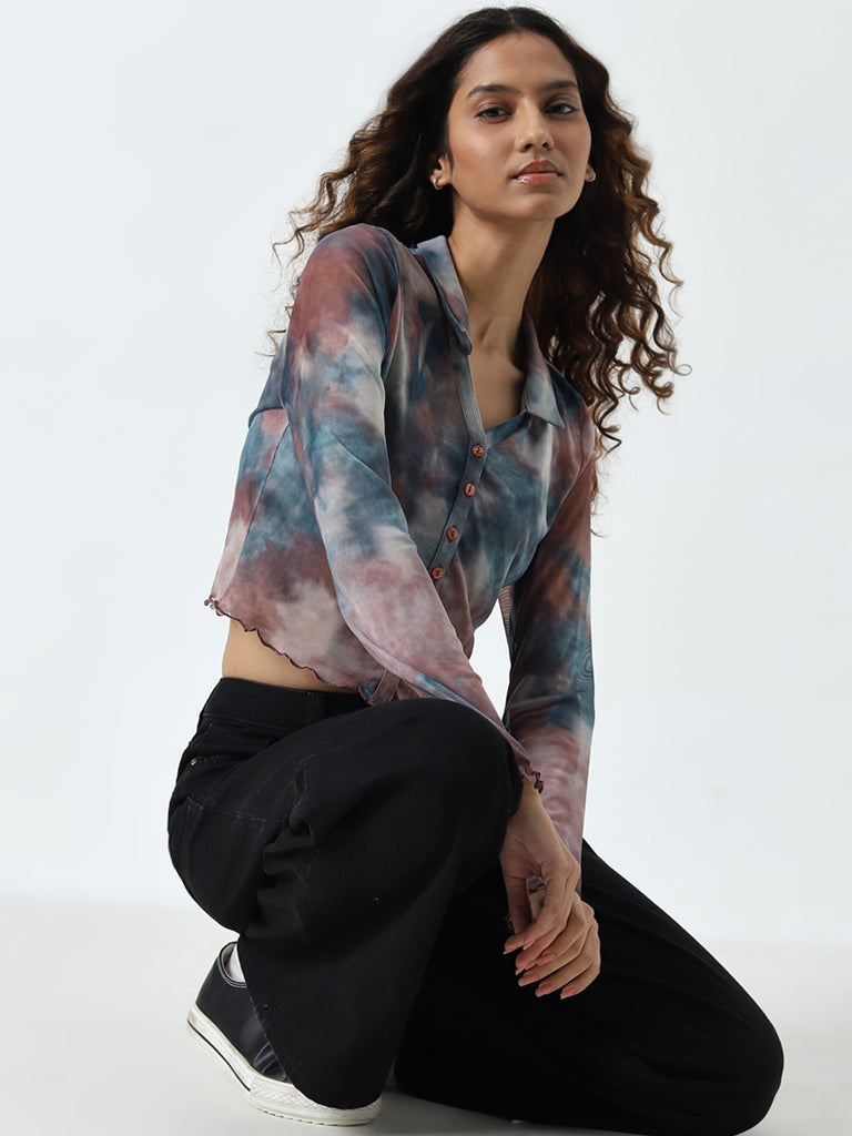 Nuon Multicolour Tie-Dye Mesh Top