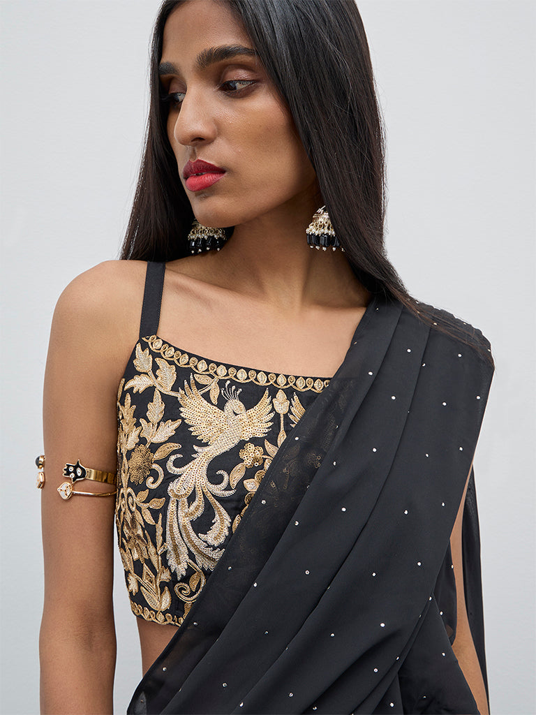 Vark Black Ruffle-Detailed Readymade Saree