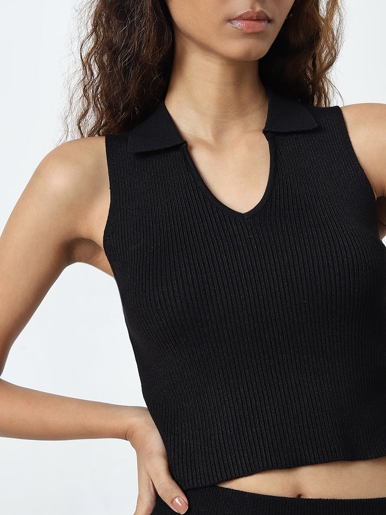 Nuon Black Ribbed Top