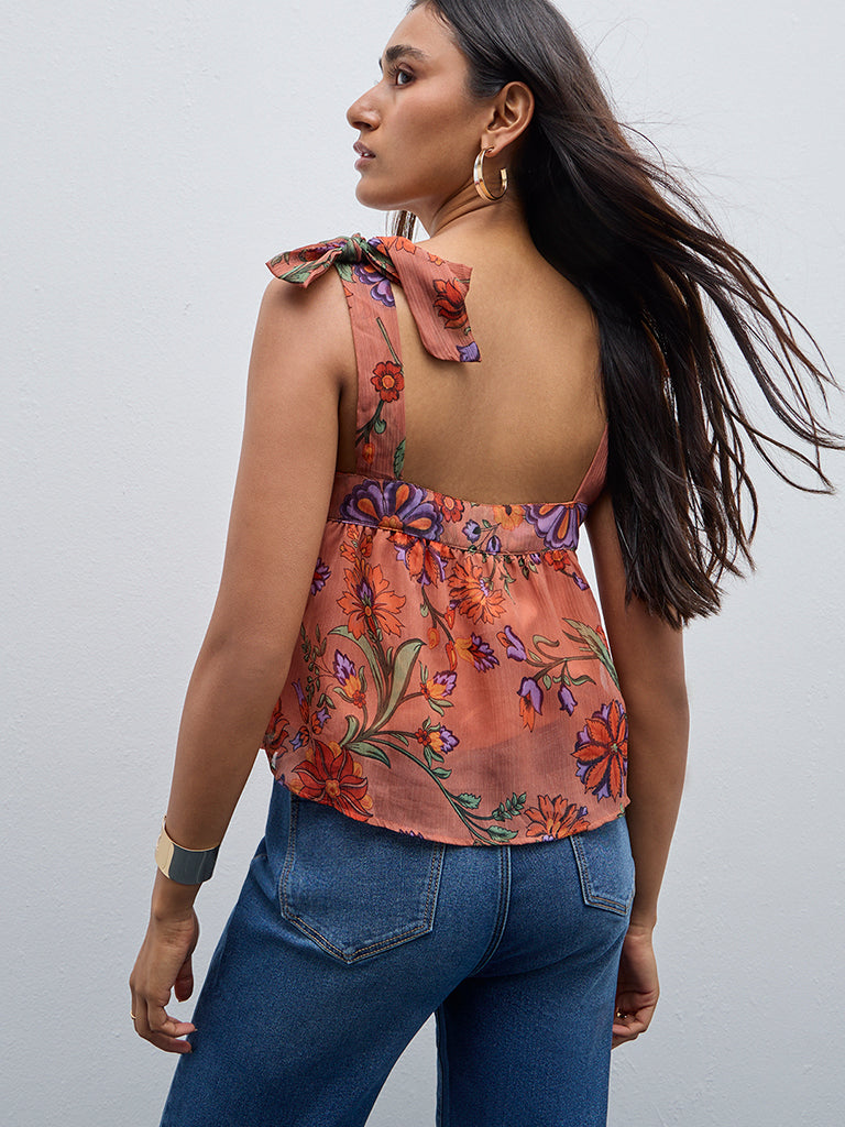 LOV Peach Floral Printed Top