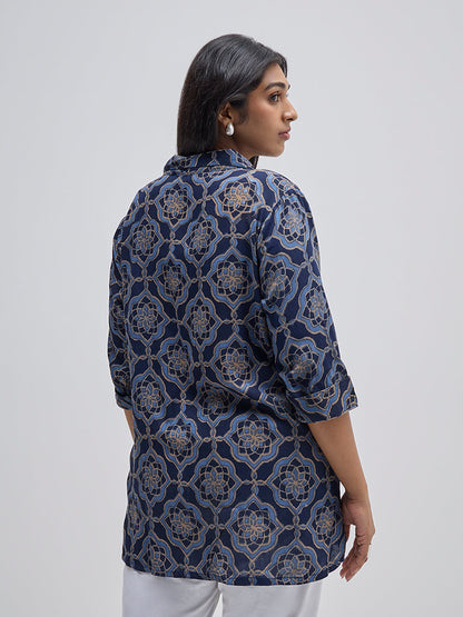 Diza Blue Geometric Printed Straight Kurti