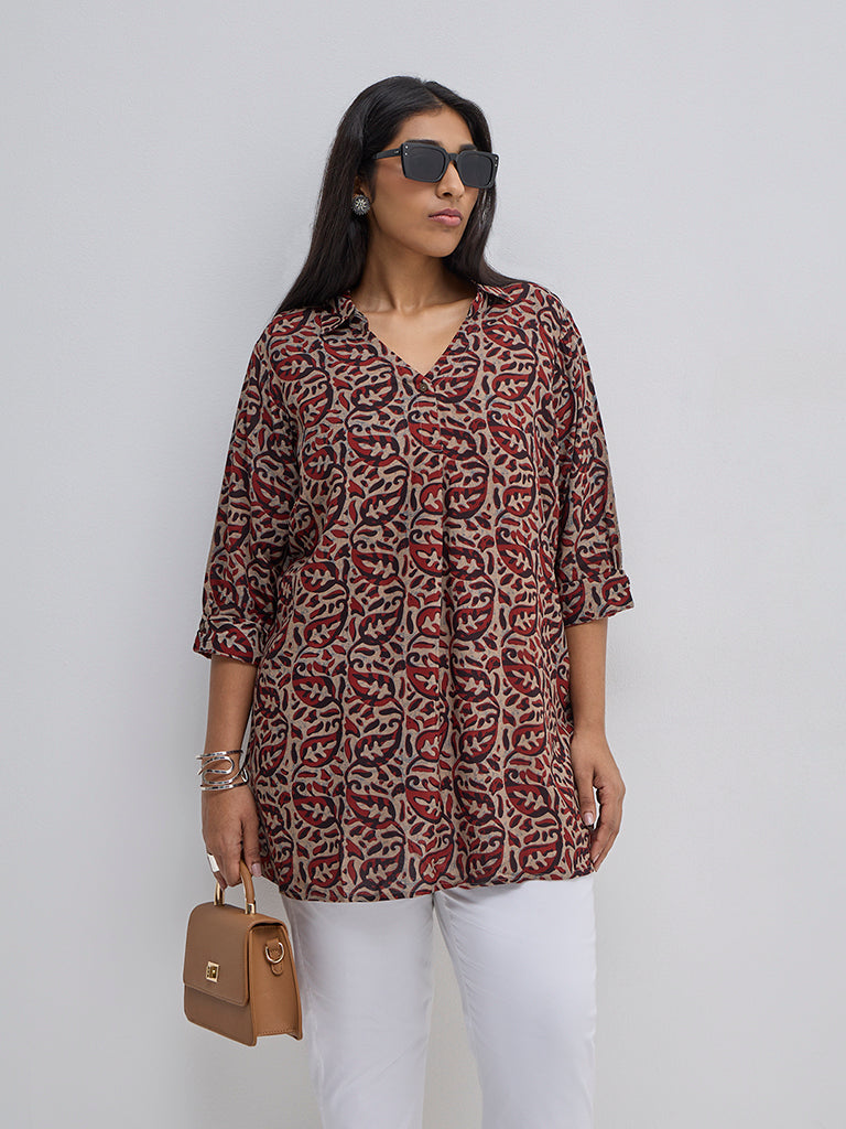 Diza Red Paisley Design Straight Kurti