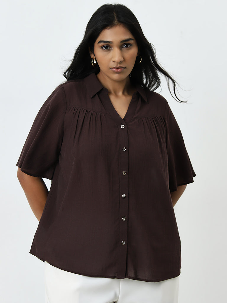 Gia Brown Solid Blouse