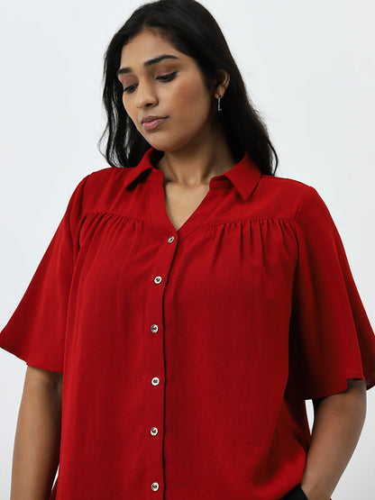 Gia Red Solid Blouse