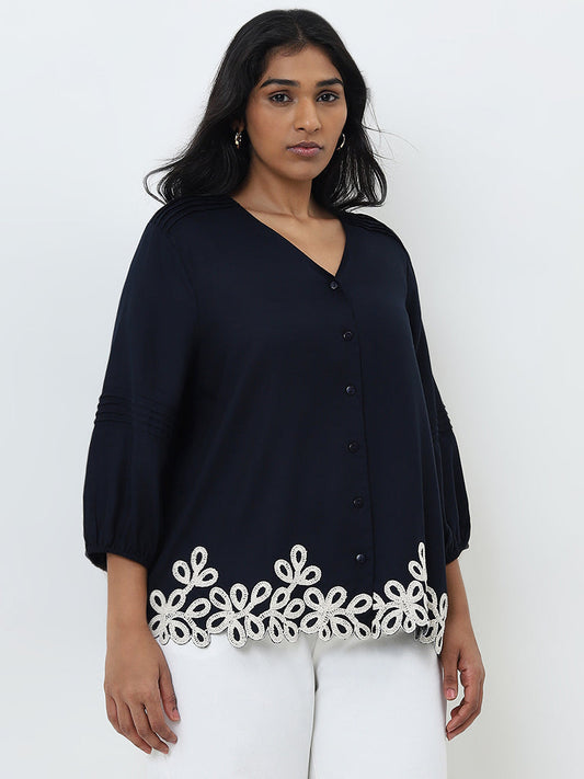 Gia Navy Embroidered Blouse